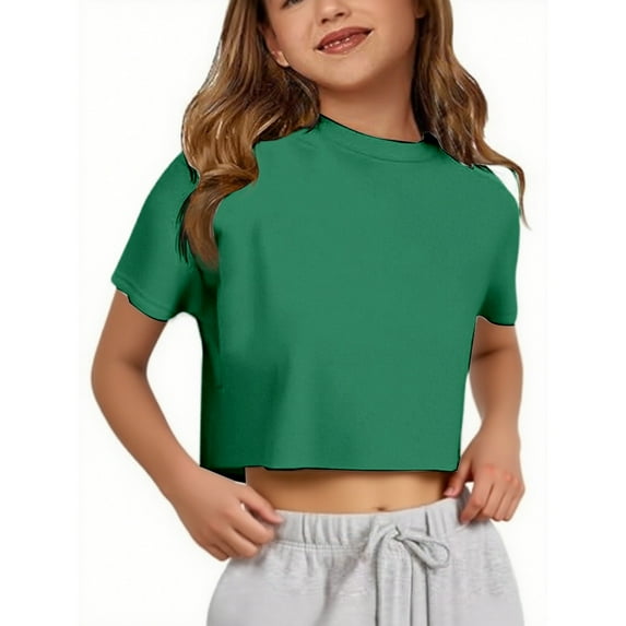 Teen Girls T Shirts Green Printed Girls Short Sleeve Tops Oversized Summer Clothes for Teens Little Girls Clothes 13-14 Years