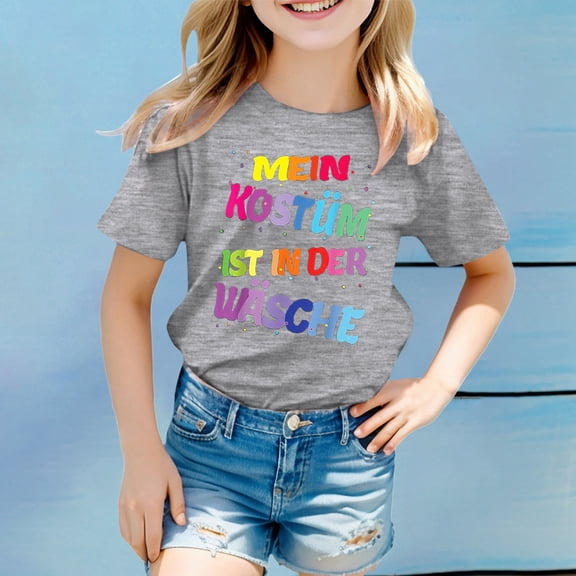 Teen Girls T Shirts Grey Printed Short Sleeve Shirt for Girls Oversized Summer Tops for Teens 10-11 Years Clothes for Girls