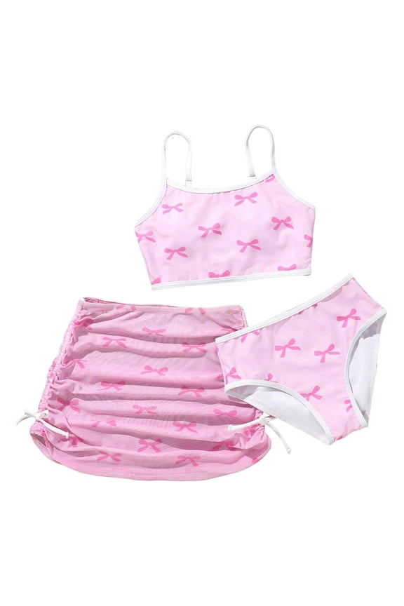 Teen Girls Tankini Swimsuit 2 Piece Bathing Suit Color-Block Drawstring Girls' Swimwear for 9-16 Years,Pink