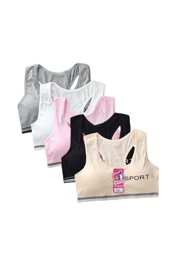 Teen Girls' Training Bra Pack Flex Fit Seamless Crop Cami Up Stretch Wireless Bras Elastic 10-16