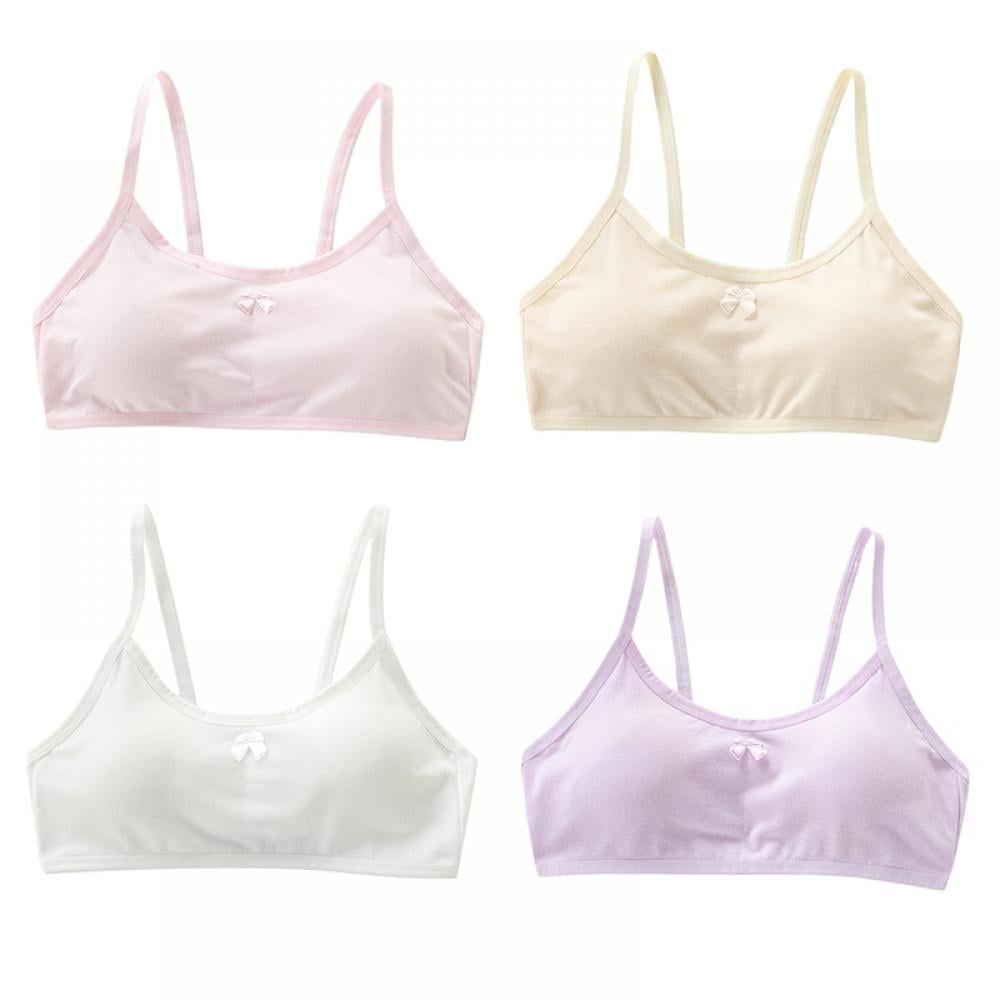 4PCS Teen Girls' Training Bra with Detachable Padded Seamless Comfort  Cotton Camisole Bra Breathable Soft Elastic Bra