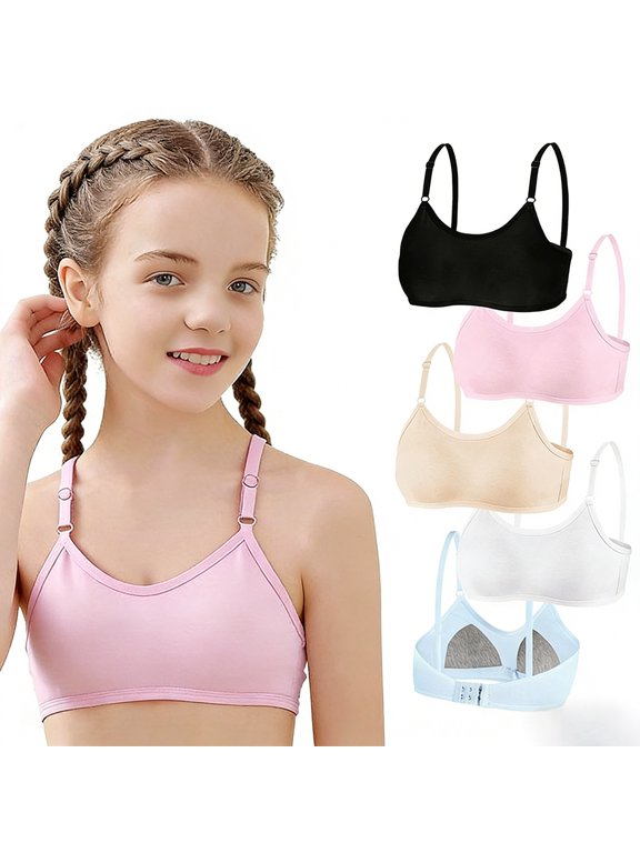 Teen Girls Training Bras Wireless Cotton Lightly Padded Adjustable Straps Smooth Comfort Breathable First Bra Soft Stretchy Big Girls Bras for Ages 10-14 Years