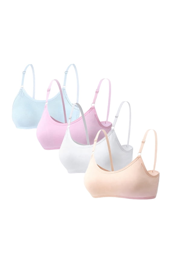 Teen Girls Training Bras Wireless Cotton Lightly Padded Adjustable Straps Smooth Comfort Breathable First Bra Soft Stretchy Big Girls Bras for Tweens 10-14 Years