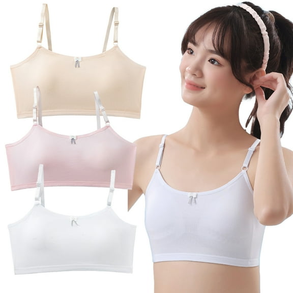 Teen Girls' Training Starter Bras Thin Cotton Wireless Bras Elastic Breathable Sports Bra Up Stretch 10-16