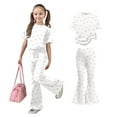 thumbnail image 1 of Teen Girls Two Piece Outfits Short Sleeve Bow T-Shirt Top and Flared Pants Set Girls Summer Clothes Back to School Outfits for Girls 12-13 Years, 1 of 5