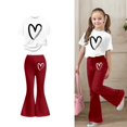 thumbnail image 1 of Teen Girls Two Piece Outfits Short Sleeve Heart T-Shirt Top and Flared Pants Sets Girl Spring Clothes Girls Outfit 12-13 Years, 1 of 5