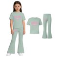 thumbnail image 1 of Teen Girls Two Piece Outfits Short Sleeve Letter Print T-Shirt Top and Flared Pants Sets Girls Spring Clothes Size 11-12 Years Girls Clothes, 1 of 3