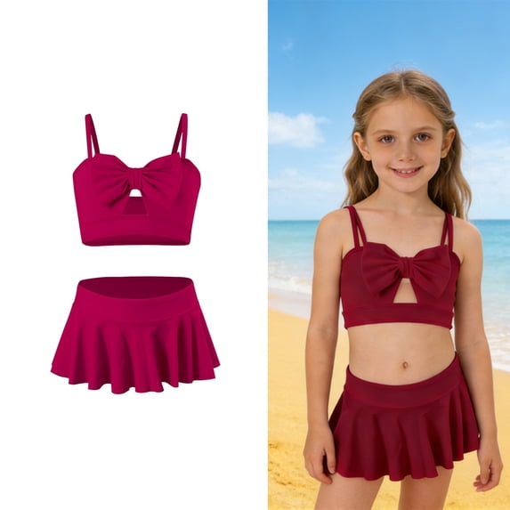 Girls Two Piece Swimsuit Bikini Beach Bow Girls Swimsuit Cute Girls Bathing Suits Size 11-12 Years