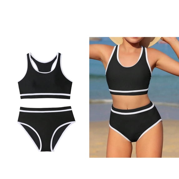 Girls Two Piece Swimsuit Bikini Beach Color Block Bathing Suit Girls Cute Kids Swimsuits Girls 10-11 Years
