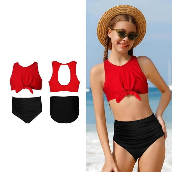 Girls Two Piece Swimsuits Bikini Set Solid Color Swimsuits Cute Summer Swimsuits Tween Bathing Suits 13-14 Years