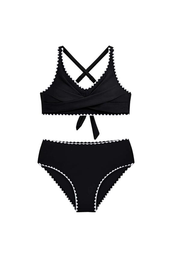 Girls Two Pieces Swimwear Back Bikini Set Adjustable Straps Bathing Suit 7-16Y