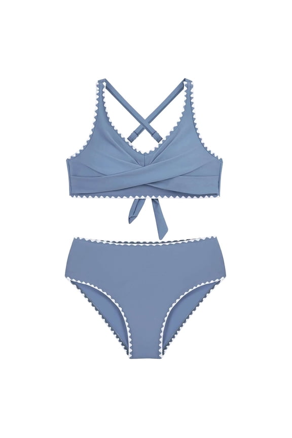 Girls Two Pieces Swimwear Back Bikini Set Adjustable Straps Bathing Suit 7-16Y