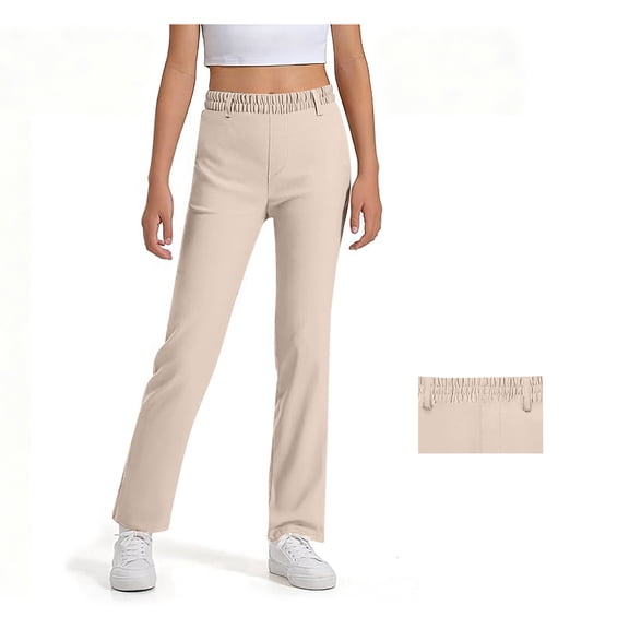 Teen Girls Uniform Pants Skinny Fit Stretch Pants with Pockets Straight Pants Beige School Pants for Girls Back To School Clothes Teen Girls Outfits Size 11-12 years