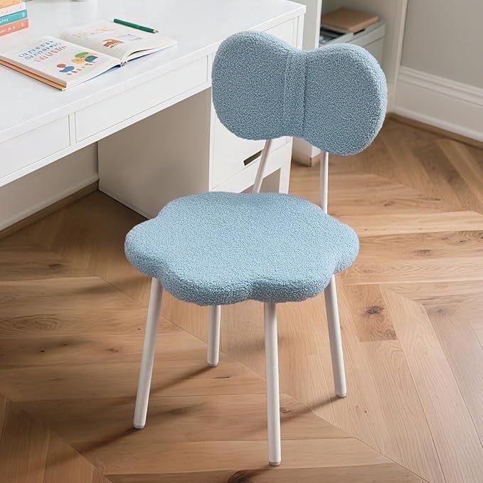 Teen  Desk Chair Girls Vanity Chair Kids Desk Teddy Fleece Student Task Study Bedroom Office Reading Seat for Girls(Blue)