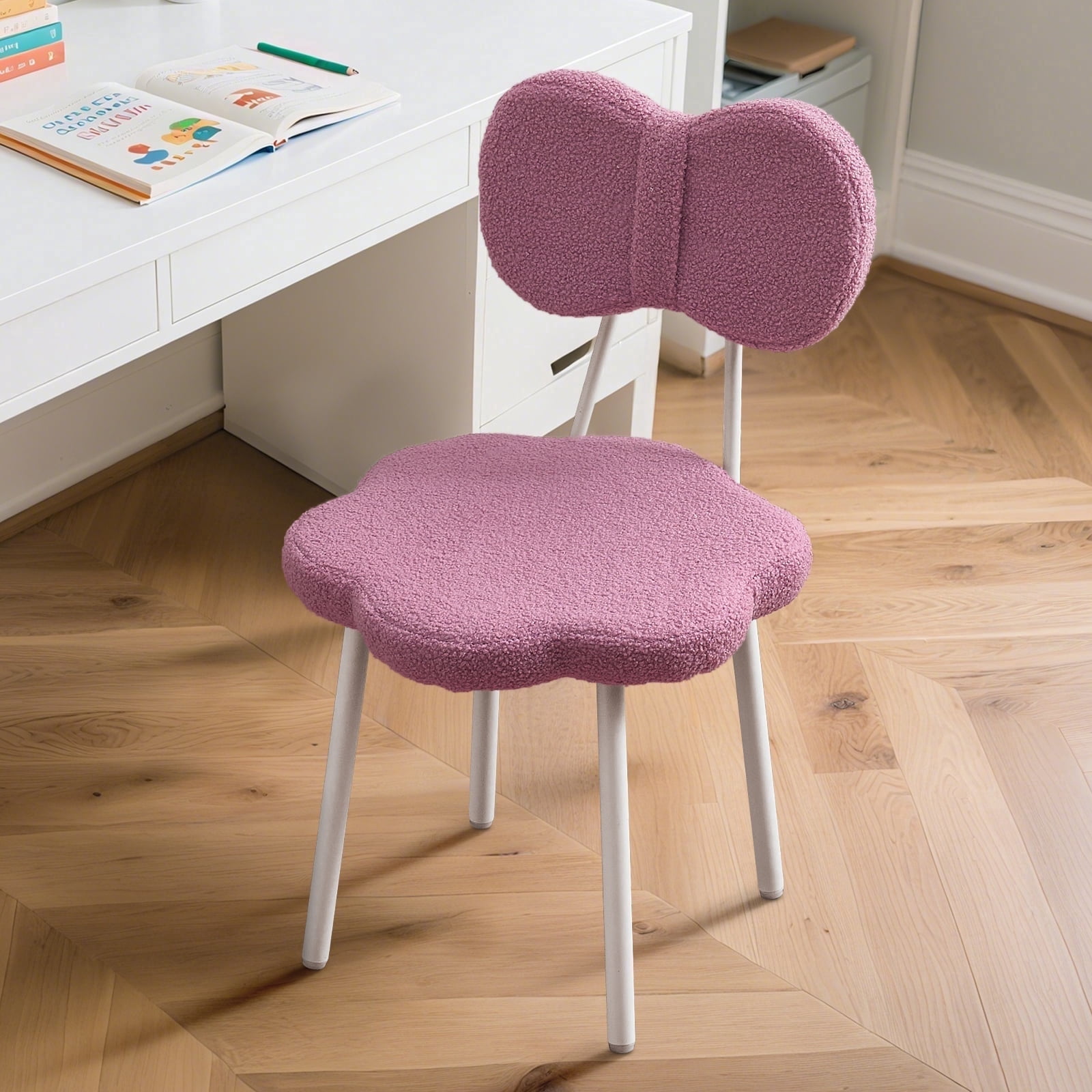 Teen Girls Vanity Chair Kids Desk Teddy Fleece Kids Reading Seat for Girls(Purple)