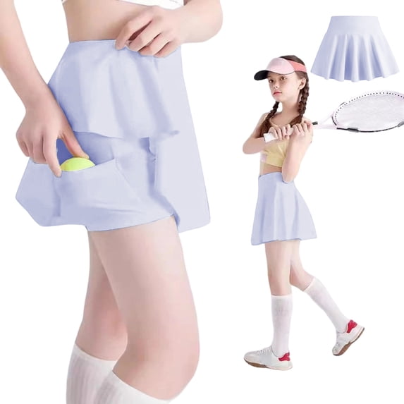 Girls White Pleated Tennis Skirt with Shorts High Waist Sport School Uniform Skirts with Pockets 13-14 Years