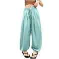 thumbnail image 1 of Teen Girls Wide Leg Flowy Pants Loose Fitting Baggy Thin Pants, Kids Breathable Long Trousers Casual Beach Wear Blue 7Y, 1 of 3