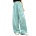 thumbnail image 1 of Teen Girls Wide Leg Flowy Pants Loose Fitting Baggy Thin Pants, Kids Breathable Long Trousers Casual Beach Wear Sky Blue 130, 1 of 5