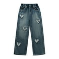 thumbnail image 1 of Teen Girls Wide Leg Jeans Baggy Heart Embroidery Elastic High Waist Denim Pants Vintage Y2k Streetwear Clothes Boys Clothes Size 8, 1 of 8