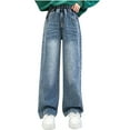 thumbnail image 1 of Teen Girls Wide Leg Jeans Kids Baggy Elastic Waist Casual Denim Pants Streetwear Denim Pant 2025 Summer Long Pants with Pockets, 1 of 9