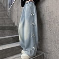 thumbnail image 1 of Teen Girls Wide Leg Jeans Soft Denim Elastic Waist Baggy Side Bow Knot Split Hem Trousers for Streetwear Party Fashion Clothes, 5T-15Y, 1 of 9