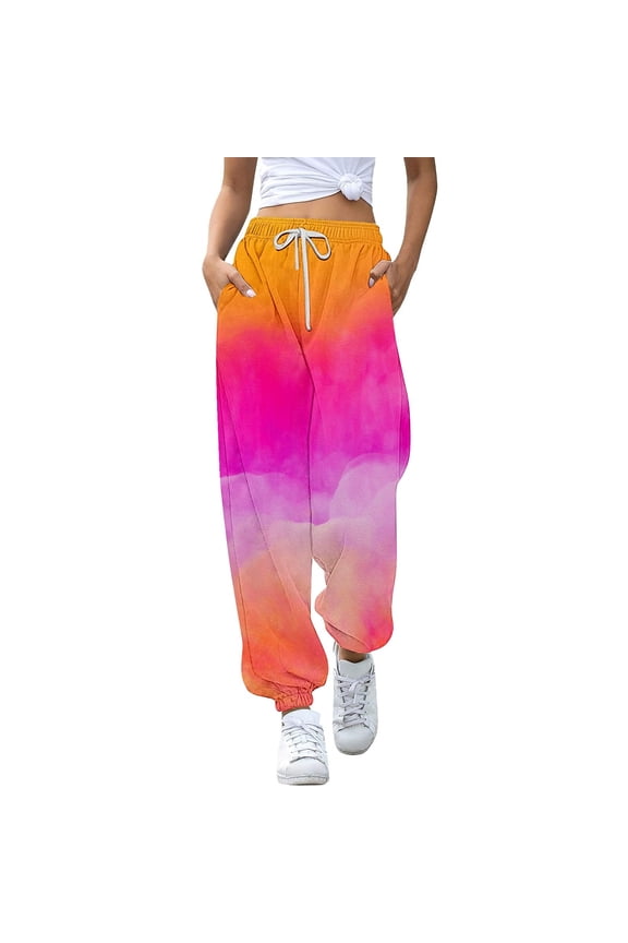 Girls Wide Leg Pants Elastic Waist Jogging Bottoms Sports Trousers Children's Batik Colour Gradient Training Drawstring Leisure Lightweight Pant for Kids Size 13-14T