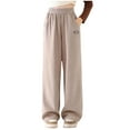 thumbnail image 1 of Teen Girls Wide Leg Sweatpants, Elastic High Waisted Straight Yoga Pants Loungewear Trousers Casual Cottons Pant with Pockets Khaki 10Y, 1 of 6