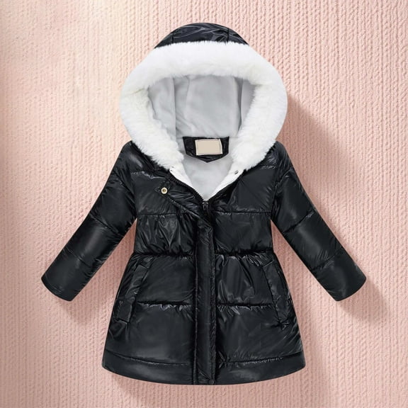 Teen Girls Winter Coats with Hooded Puffer Jacket Kids Girls Black Jacket Zip up Long Sleeve Thicken Waterproof Jacket Kids Girl Fall Jacket 11-12 Years