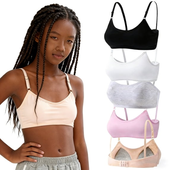 Teen Girls Cotton Training Bras Wireless Light Padded Bra Adjustable Straps Smooth Edge Stretchy Big Girls Bras 10-16 Years
