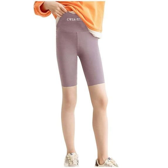 Teen Girls Yoga Shorts Elastic High Waisted Shorts Solid Color Breathable Summer Sports Outerwear Kids Short Pants Purple 4-5 Years