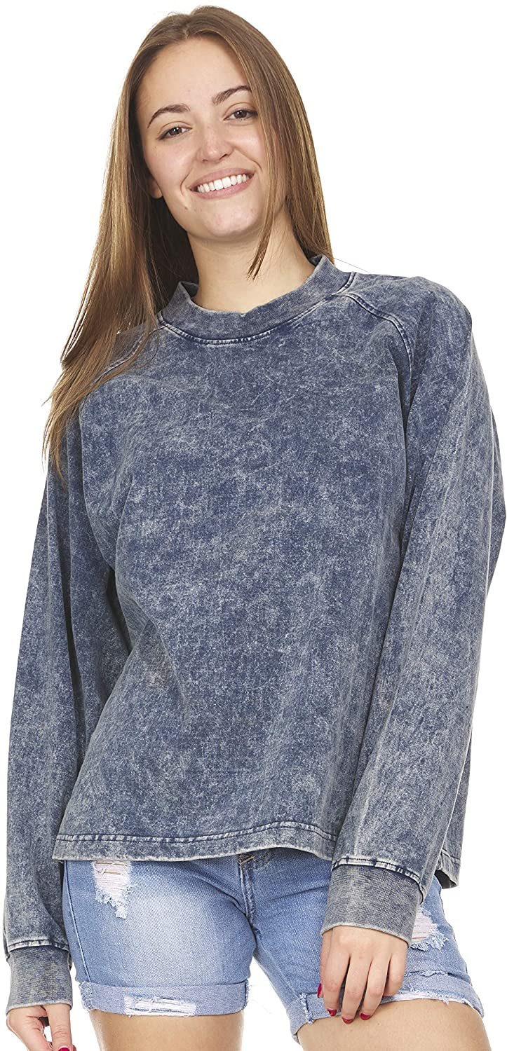 Teen Girls's Sweatshirt Top Loose Casual Solid Color Raglan Crewneck Long Sleeve Denim Blue Small - image 1 of 7