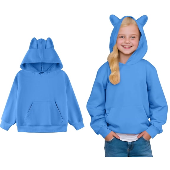 Teen Hoddies Kids Bule Hooded Lightweight Long Sleeve Hoodies Fall Winter Clothes Toddler Girl Clothes 10-11 Years