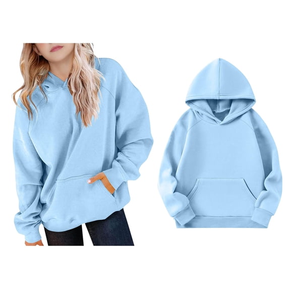 Teen Hoddies Kids Light Blue Hoodies Long Sleeve Pullover Tops Fall Winter Clothes Girls Clothes 14-15 Years