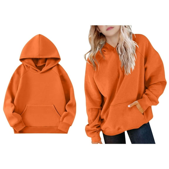 Teen Hoddies Orange Hoodies Long Sleeve Hooded Sweatshirt Top Fall Clothes Girl Clothes 14-15 Years