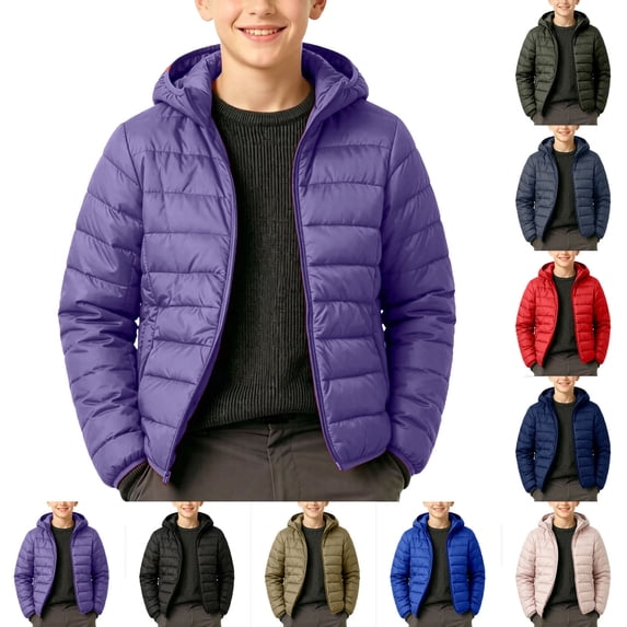Teen Hooded Light Puffer Jacket 9-17Y, Zip up Vertical Quilted Cotton Warm Coat for Big Boys Girls Winter Casual Outerwear Red 16-17Years
