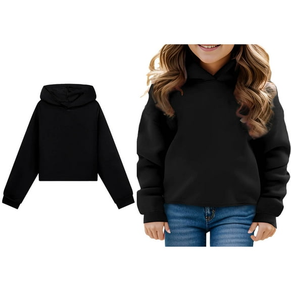 Teen Hoodie Kids Black Hooded Long Sleeve Pullover Tops Warm Fall Winter Clothes Teen Girl Clothes 11-12 Years