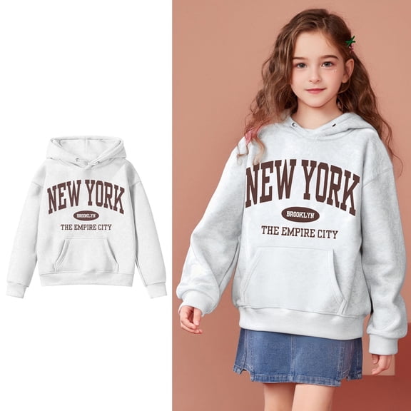 Teen Hoodie Kids Letter Pattern Hooded Casual Long Sleeve Hoodie Sweatershirt Pullover Fall Clothes Girl Clothes 12-13 Years