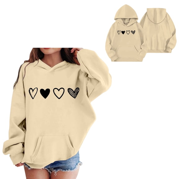 Teen Hoodie for Kids Valentines Sweatshirt Long Sleeve Heart Sweatshirts Crewneck Pullover Sweat Shirts for Girls 11-12 Years