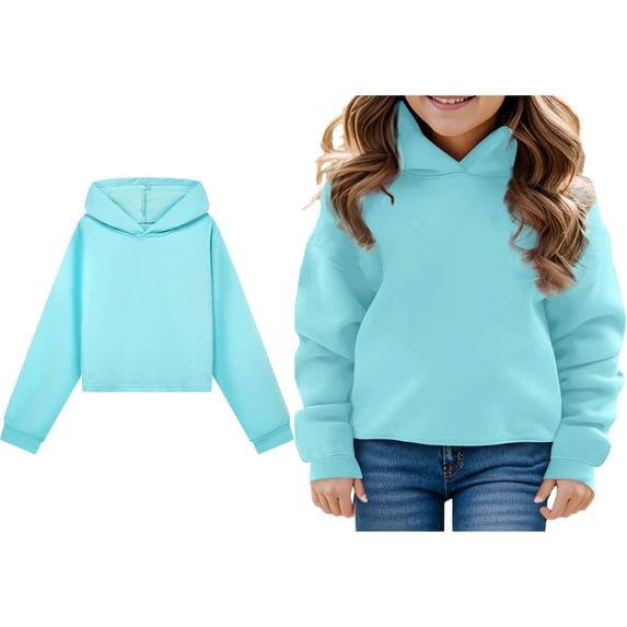 Teen Hoodies Boys Kids Blue Hoodie Long Sleeve Pullover Tops Warm Fall Winter Clothes 11-12 Years Girls Clothes