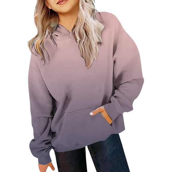 Teen Hoodies Gradient Color Hooded Oversized Long Sleeves Cute Loose Pullover Cute Sweatshirt Girls Clothes Size 2T