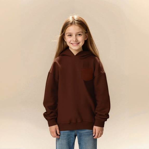 Teen Hoodies for Boys Brown Hoodies Long Sleeve Casual Basic Pullover Sweatshirt Hoodie Winter Clothes Little Girls Clothes Size 10-11 Years