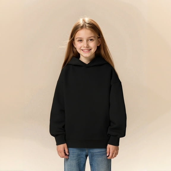 Teen Hoodies for Girls Black Hooded Casual Long Sleeve Hoodie Sweatershirt Pullover Warm Fall Winter Clothes 12-13 Years Old Boy Clothes