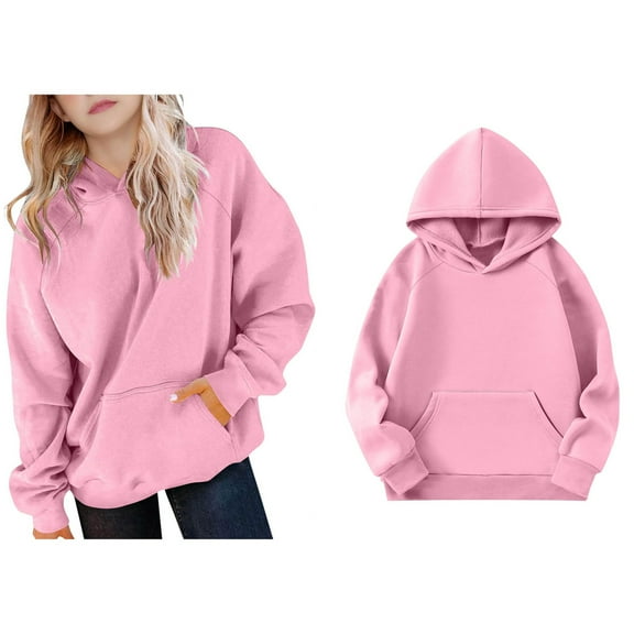 Teen Hoodies for Girls Pink Hooded Long Sleeve Pullover Tops Fall Winter Clothes 12-13 Years Old Girl Clothes