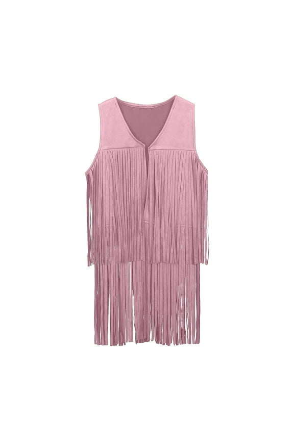 Teen Jacket Western CowGirl Fringe Top Vest 60s 70s Hippie Boho Sleeveless Outwear for Halloween Teen Fall Outfits 11-12 Years