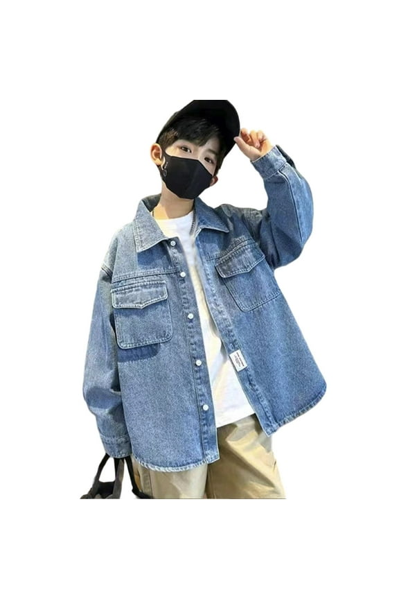 Teen Jacket for Boys Button Denim Jacket Kid Casual Jacket Blue Denim Jacket Teen Girls Jackets Size 11-12 Years Boy Girl Fashion