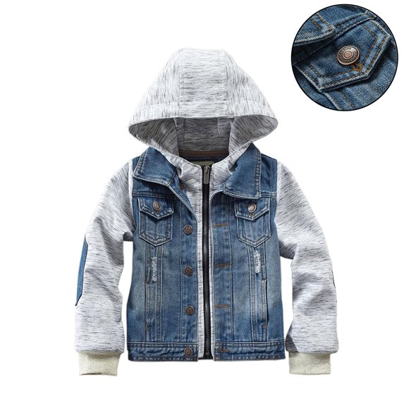 Jean Jacket Boys Long Sleeve Denim Hoodie Blue Jean Jacket Boys Spring Jackets 13-14 Years Jacket Boys