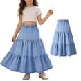 thumbnail image 1 of Jean Skirt for Girls Elastic Waist Tiered A Line Skirt Girls Maxi Denim Skirt Cute Jean Skirt Girls Summer Outfits Girls Jean Skirts Size 10-11 Years, 1 of 9