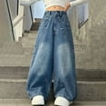 thumbnail image 1 of Teen Jean for Girls Elastic Wasit Jeans Girls Straight Leg Jeans Wide Leg Jeans High Waist Girls Baggy Pants Casual Size 13-14 Years Girls Pants, 1 of 8