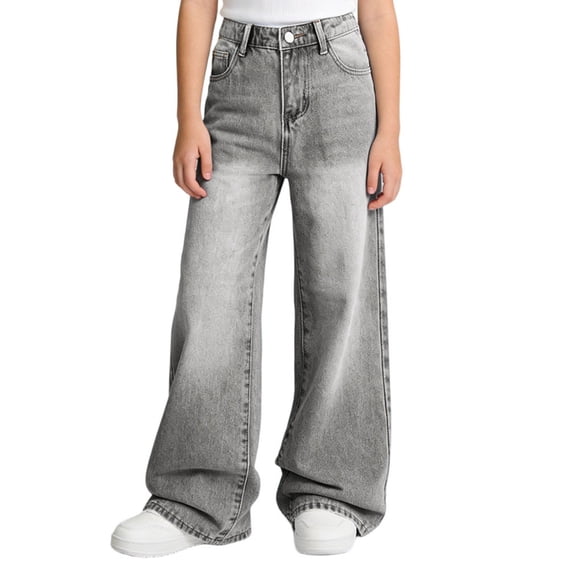 Teen Jean for Girls Grey Jeans Girls Straight Leg Wide Leg Jeans High Waist Baggy Jeans Girls with Pocket Girls Size 14-15 Years Clothes