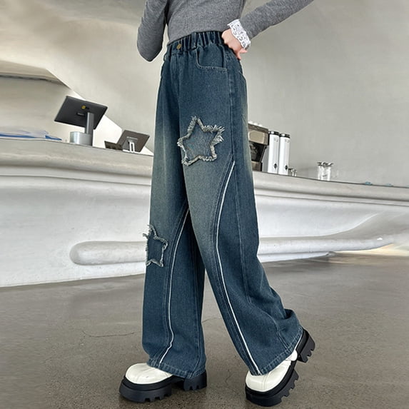Jeans Girls Baggy Jeans High Waist Denim Pants with Pockets Girls Straight Leg Jeans Girls Fashion 11-12 Years